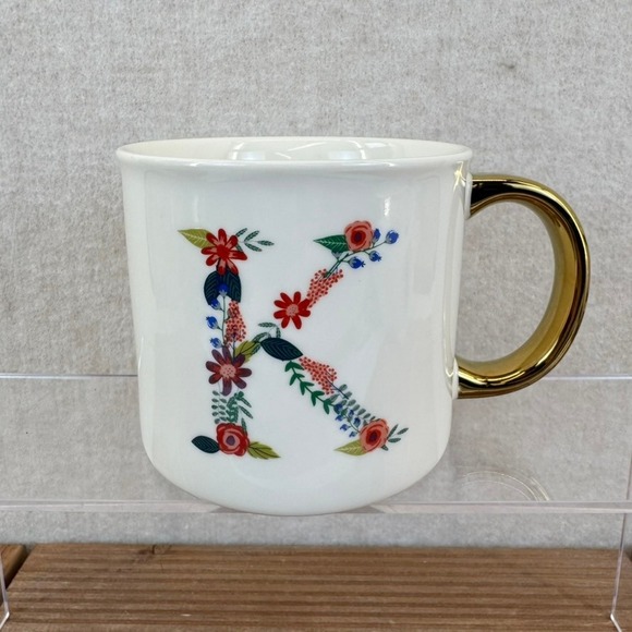 Opalhouse Other - Opalhouse Floral Monogram K Porcelain Coffee Mug Gold Handle White 3.75in